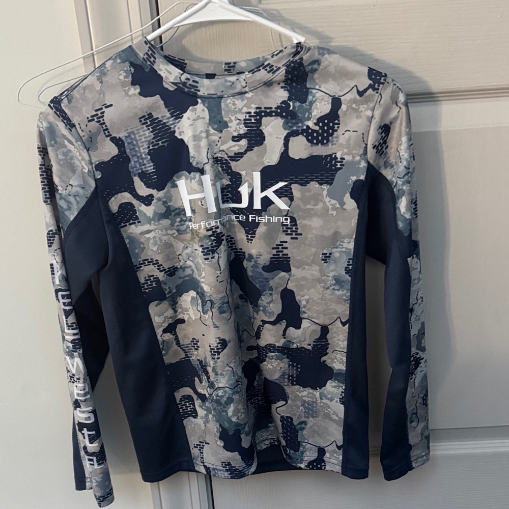 Huk Blue and Gray Camo- Key West FL Long dri- fit Sleeve Shirt-